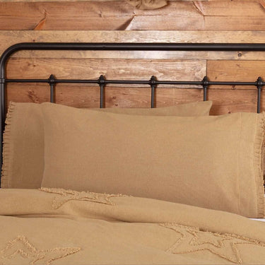 Burlap Natural King Pillow Case w/ Fringed Ruffle Set of 2 21x40 VHC Brands - The Fox Decor